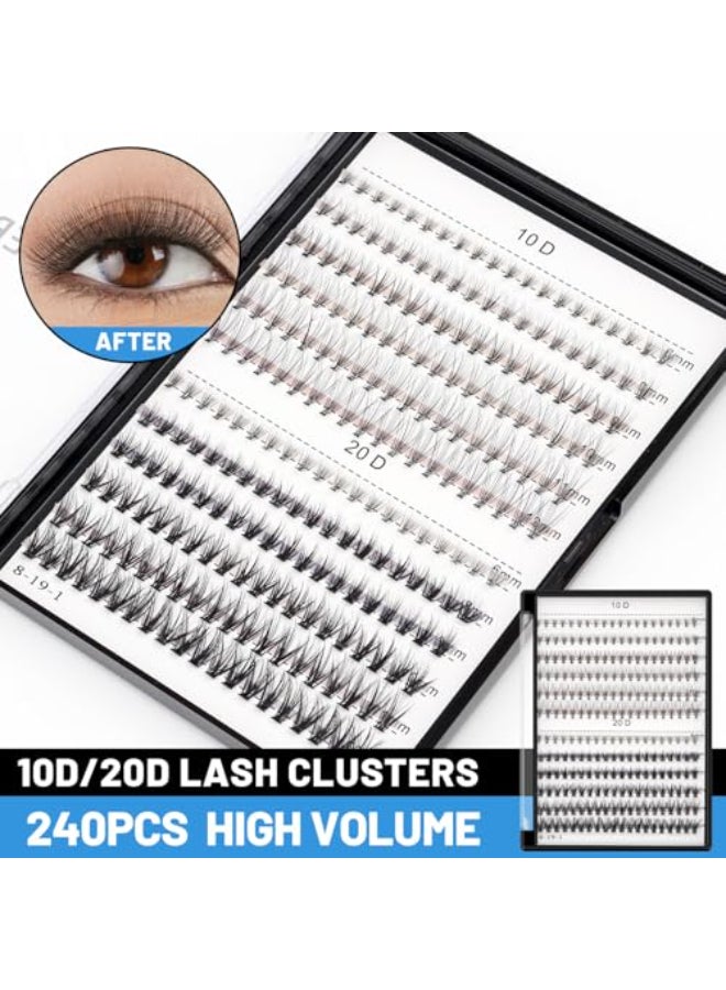Bodermincer Lash Extension 240pcs C Curl 10D20D Cluster 89101112mm1011121314mm1213141516mm Mixed Individual Cluster Lashes 10D20D 89101112mm and Under Eyelashes - Image 4