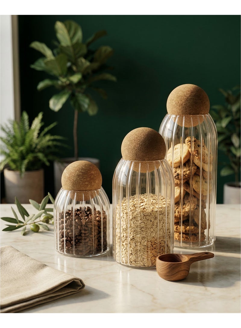 Casa Home Glass Storage Containers Set - 3 pcs - Wooden Ball Lid - Image 3