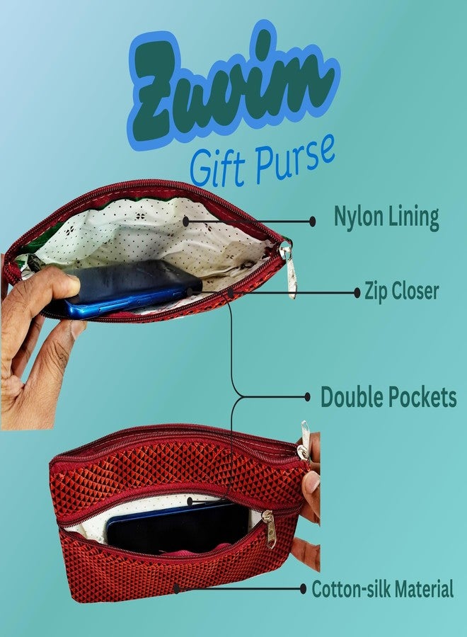 Zuvim حقيبة يد نسائية من زوفيم بجيب مزدوج وسحاب، حقائب خان التقليدية بسحاب، هدية شاجون، هدية حناء، زفاف، مهرجانات، بوجا، هدية هالدي كومكوم للنساء، متعددة الألوان (عبوة من 24 قطعة، قياسية) - Image 2