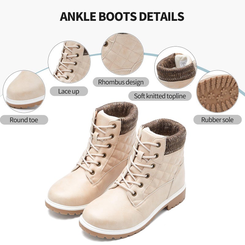 Adokoo Waterproof Ankle Boots for Women Fall Winter Snow Black Combat Boots Lace Up Non Slip for Hiking Work US8 Apricot - Image 3
