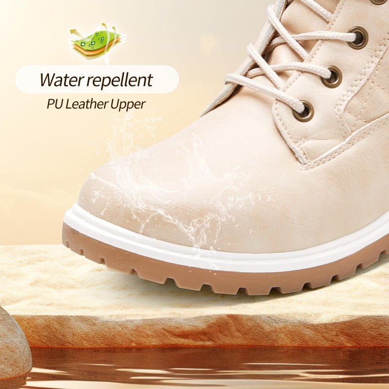 Adokoo Waterproof Ankle Boots for Women Fall Winter Snow Black Combat Boots Lace Up Non Slip for Hiking Work US8 Apricot - Image 5
