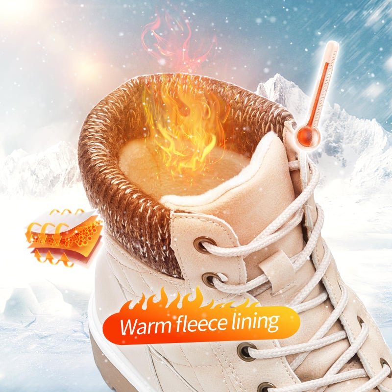 Adokoo Waterproof Ankle Boots for Women Fall Winter Snow Black Combat Boots Lace Up Non Slip for Hiking Work US8 Apricot - Image 4