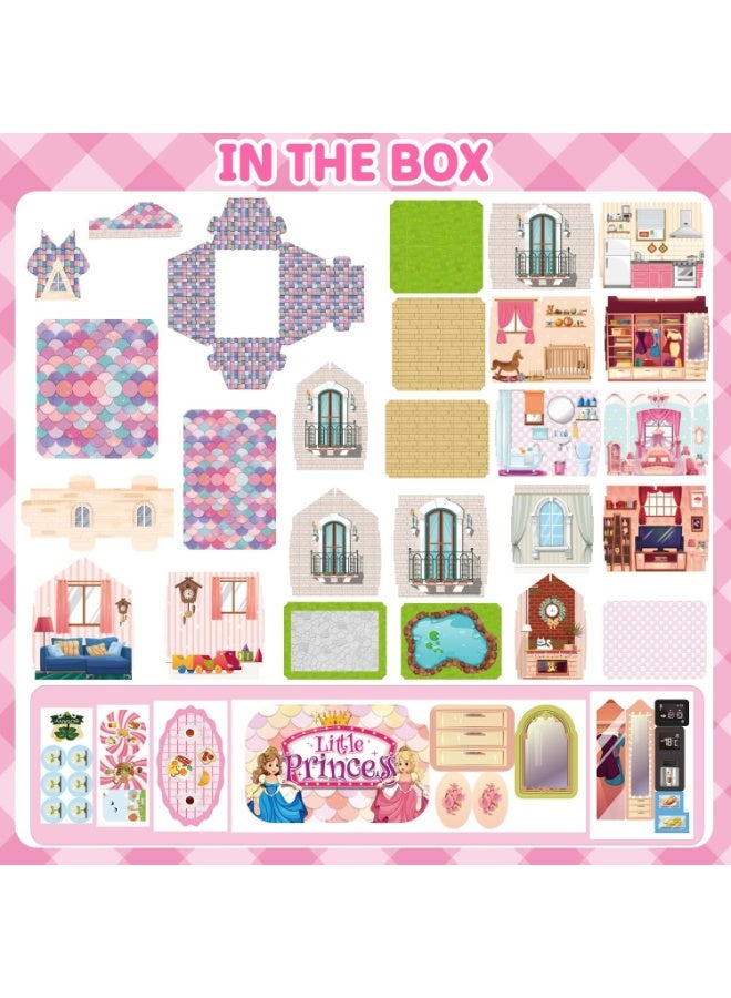 فيلا مجموعة لعب الأدوار الإبداعية فيلا أحلام للبنات، 3 طوابق، بيت دمى للأطفال الصغار، بناء ذاتي، 374 قطعة - وردي - Image 4