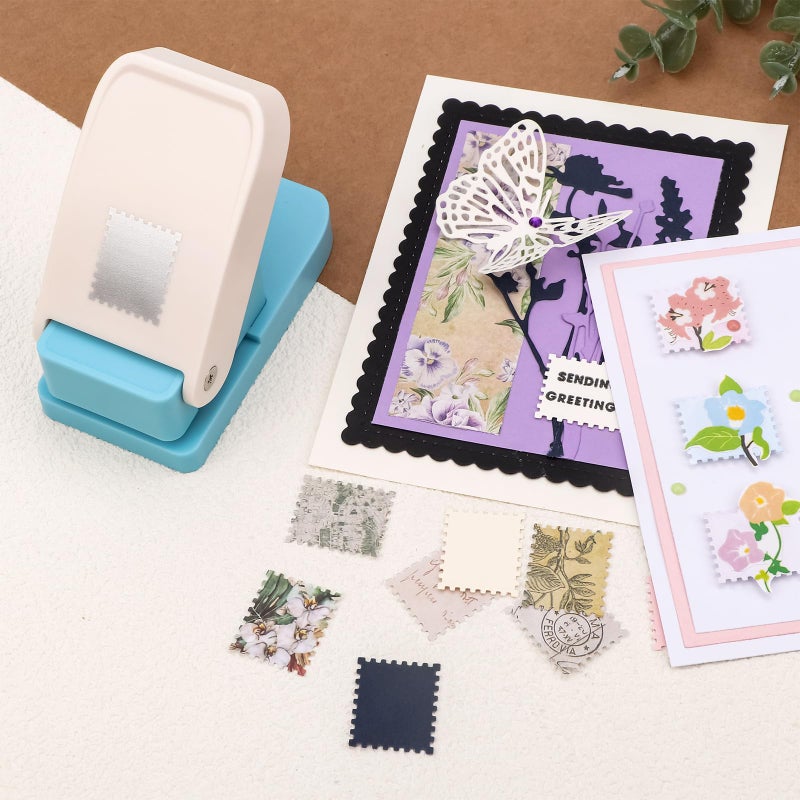 CYFUN DESIGN 2 Pcs Stamp Punch, 1 Inch Square Stamp Punch & 1X0.8 Inch Rectangular Postage Stamps Punches, Stamps Shaped Paper Puncher, Portable Lever Action Craft Punches for Paper Crafting DIY Scrapbooking - Image 2