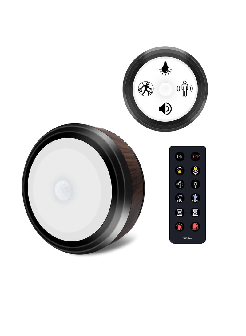 SYOSI Motion Sensor Security Lights, Puck Lights with Remote Control, Lighting for Kitchen, Rechargeable Bedroom, Sairs, Hallway, Indoor Wall with Alarm Noise Maker Function(3 Modes Upgraded Version) ﻿ ﻿  - Image 1