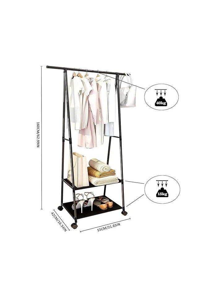 Lukzer - Garment Stand Coat Hanging Rack A Shape Hanger with 2 Bottom Shelves Multipurpose Clothes Shoes Blanket Pot Holding Standing Shelf - Image 1