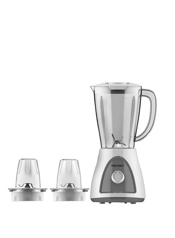 Mediatech Smoothie Blender maker, 400 Watt, 1.5L ,  Copper Motor,Grinder and Grater , 2 speed + Pluse Function, Ice  Crush Function Stainless Steel blades, MT-B16 Grey - Image 1