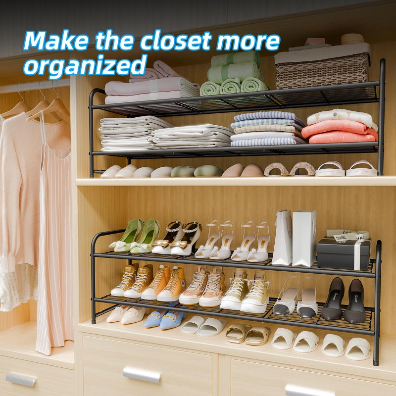 MWQ 2 Tier Shoe Rack for Closet, 44 Inch Extra Long Shoe Storage Organizer for Shelves, Heavy Duty Metal, Easy Assembly, Black - Image 2