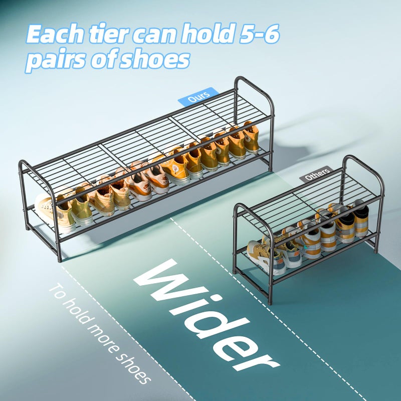 MWQ 2 Tier Shoe Rack for Closet, 44 Inch Extra Long Shoe Storage Organizer for Shelves, Heavy Duty Metal, Easy Assembly, Black - Image 5