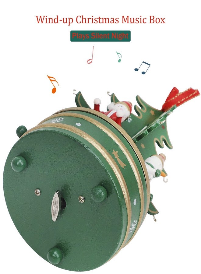 BXT Christmas DIY Music Box, Wooden Xmas Tree Wind-up Revolving Musical Tabletop Decor Ornaments-Plays Silent Night(Green) - Image 2