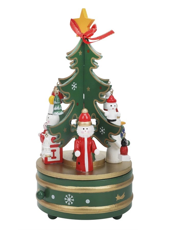 BXT Christmas DIY Music Box, Wooden Xmas Tree Wind-up Revolving Musical Tabletop Decor Ornaments-Plays Silent Night(Green) - Image 1