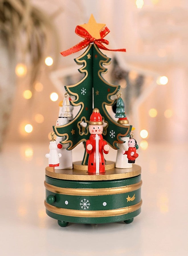 BXT Christmas DIY Music Box, Wooden Xmas Tree Wind-up Revolving Musical Tabletop Decor Ornaments-Plays Silent Night(Green) - Image 5
