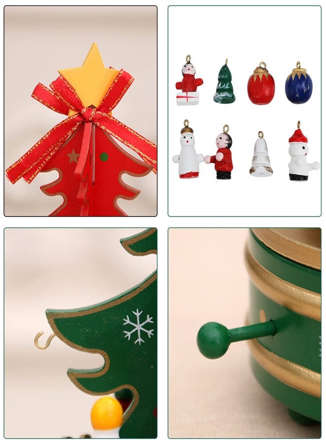 BXT Christmas DIY Music Box, Wooden Xmas Tree Wind-up Revolving Musical Tabletop Decor Ornaments-Plays Silent Night(Green) - Image 3