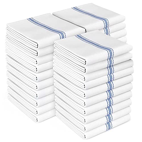 Zeppoli Classic Kitchen Towels - 30 Pack 100% Natural Cotton Towel Set, Reusable Wash Cloths, Absorbent Dish Towels, Machine Washable Hand Towels, Kitchen Essentials - 14” by 25”, Blue Striped - Image 1