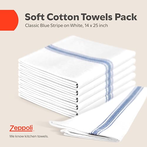 Zeppoli Classic Kitchen Towels - 30 Pack 100% Natural Cotton Towel Set, Reusable Wash Cloths, Absorbent Dish Towels, Machine Washable Hand Towels, Kitchen Essentials - 14” by 25”, Blue Striped - Image 2