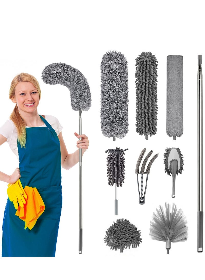 HomarKet 9pcs Microfiber Dusters Duster with Stainless Steel Extension Pole 30 to 100 inch, Washable Dusters Bendable Extendable Long Feather Duster for Cleaning Fan High Ceiling Blinds Furniture and Cars  - Image 1