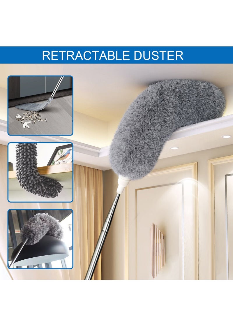 HomarKet 9pcs Microfiber Dusters Duster with Stainless Steel Extension Pole 30 to 100 inch, Washable Dusters Bendable Extendable Long Feather Duster for Cleaning Fan High Ceiling Blinds Furniture and Cars  - Image 5