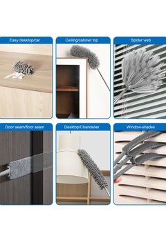 HomarKet 9pcs Microfiber Dusters Duster with Stainless Steel Extension Pole 30 to 100 inch, Washable Dusters Bendable Extendable Long Feather Duster for Cleaning Fan High Ceiling Blinds Furniture and Cars  - Image 2