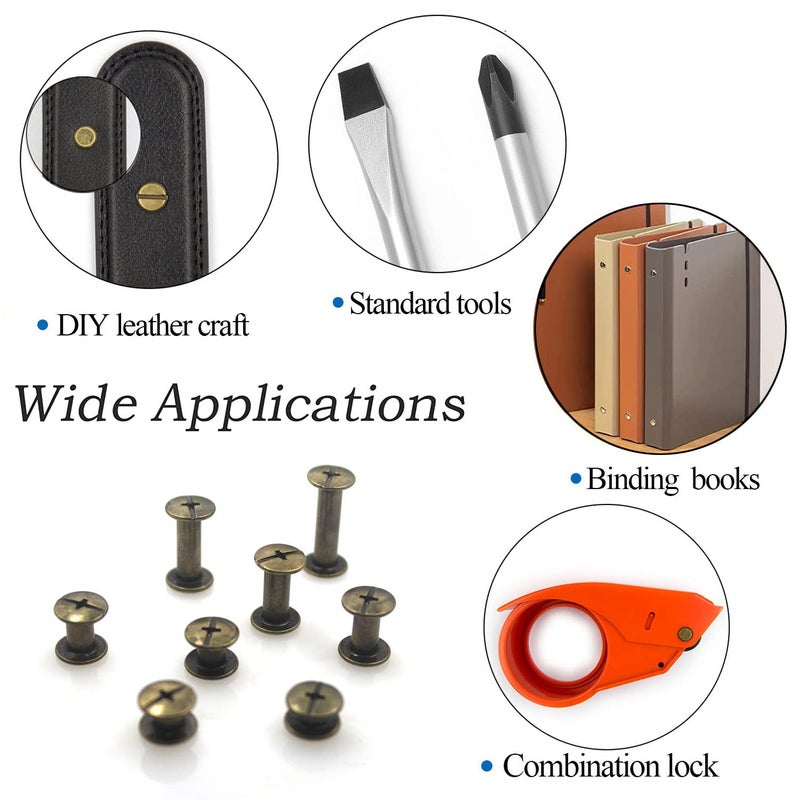 Alloygold 90 Sets Bronze Chicago Screws Leather Assorted Kit ï¼Œ6 Sizes of Screw Rivets for Leather Rivet for DIY Leather Craft and Bookbinding (M5 X 4, 5, 6, 8, 10, 12) - Image 3