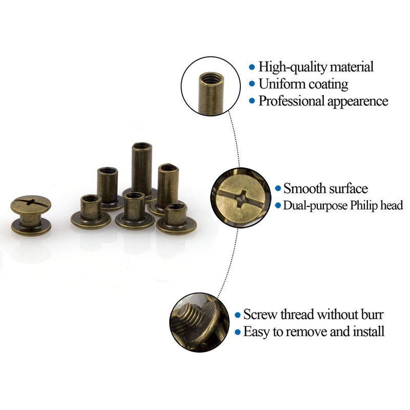Alloygold 90 Sets Bronze Chicago Screws Leather Assorted Kit ï¼Œ6 Sizes of Screw Rivets for Leather Rivet for DIY Leather Craft and Bookbinding (M5 X 4, 5, 6, 8, 10, 12) - Image 4