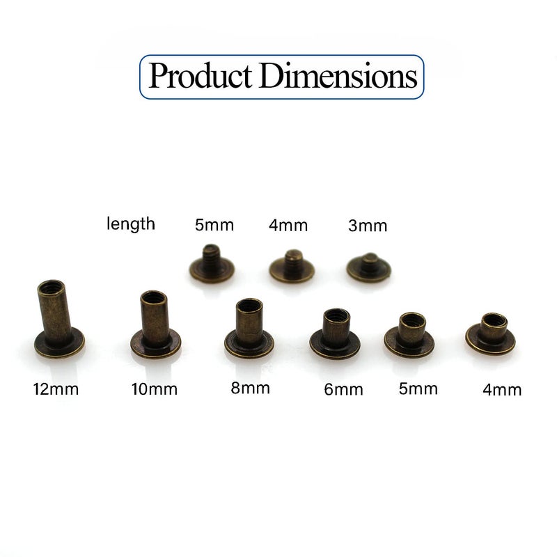 Alloygold 90 Sets Bronze Chicago Screws Leather Assorted Kit ï¼Œ6 Sizes of Screw Rivets for Leather Rivet for DIY Leather Craft and Bookbinding (M5 X 4, 5, 6, 8, 10, 12) - Image 5