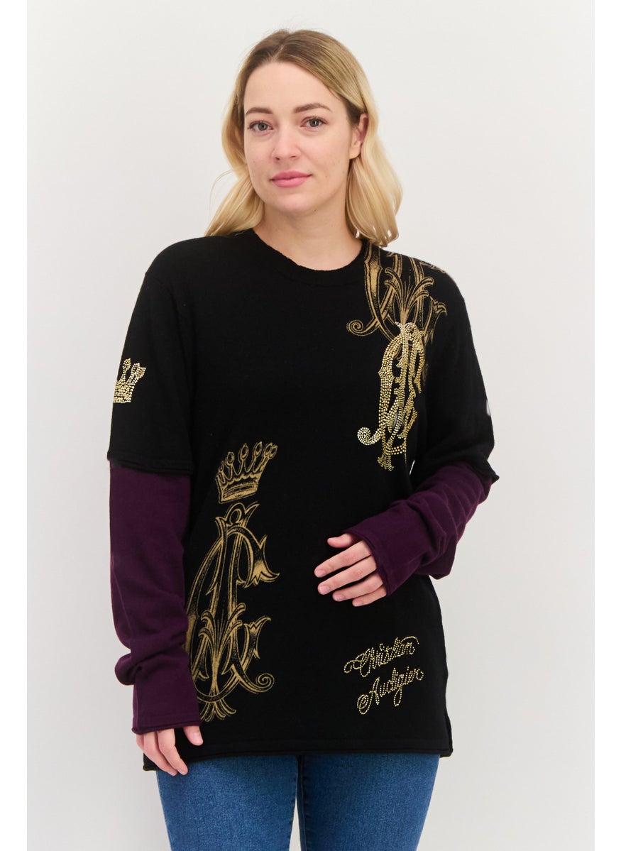 CHRISTIAN AUDIGIER Women Round Neck Embellished Sweater, Black  - Image 1