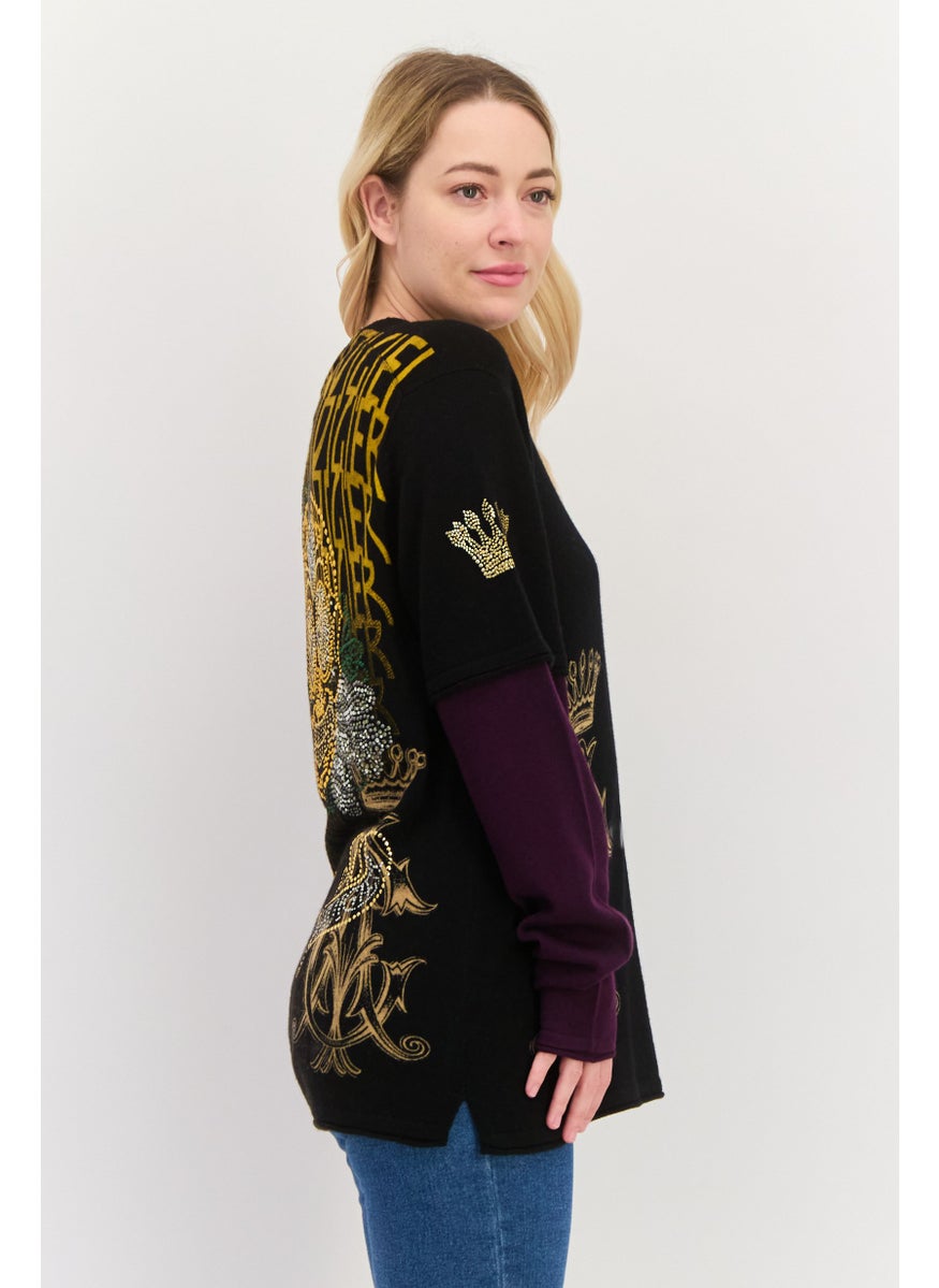 CHRISTIAN AUDIGIER Women Round Neck Embellished Sweater, Black  - Image 3