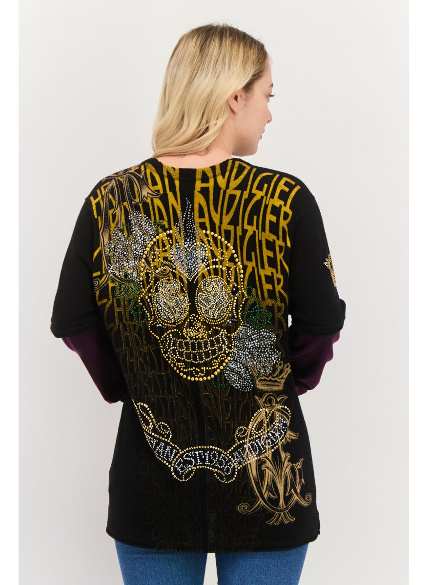 CHRISTIAN AUDIGIER Women Round Neck Embellished Sweater, Black  - Image 4
