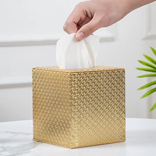 SUNYUROU Gold Tissue Box Cover,Tissue Box Cover Square,Gold Tissue Box Holders,Tissue Holder for Bathroom Accessories,Bathroom Tissue Holders - Image 1