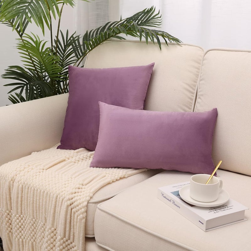 MZPSO Pack of 2, Velvet Super Soft Solid Decorative Square Throw Pillow Covers Set Cushion Case for Sofa Bedroom Car 12 x 20 Inch 30 x 50 cm Purple - Image 3