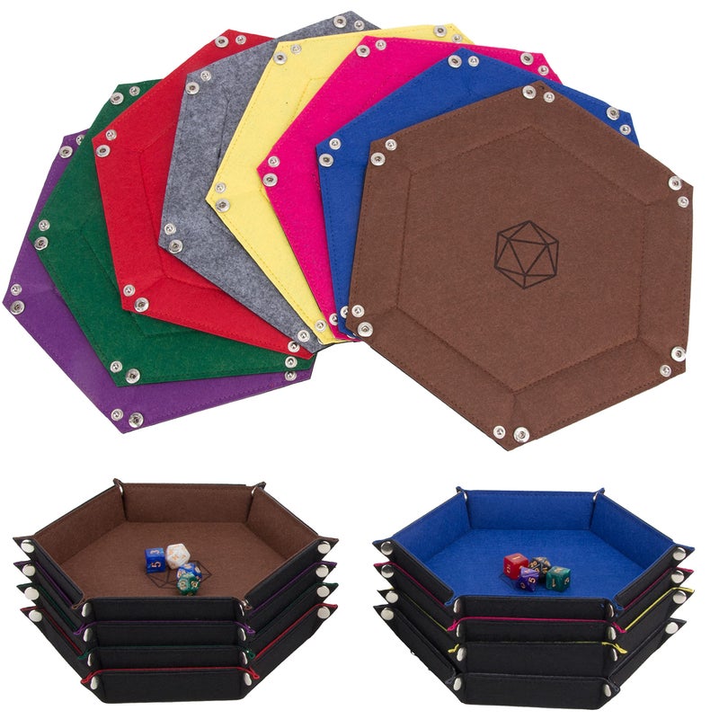 KISLANE Dice Tray 8 Pieces Folding Hexagon Dice Storage Felt Dice Tray Holder for DND RPG MTG and Other Board Games Hexagon