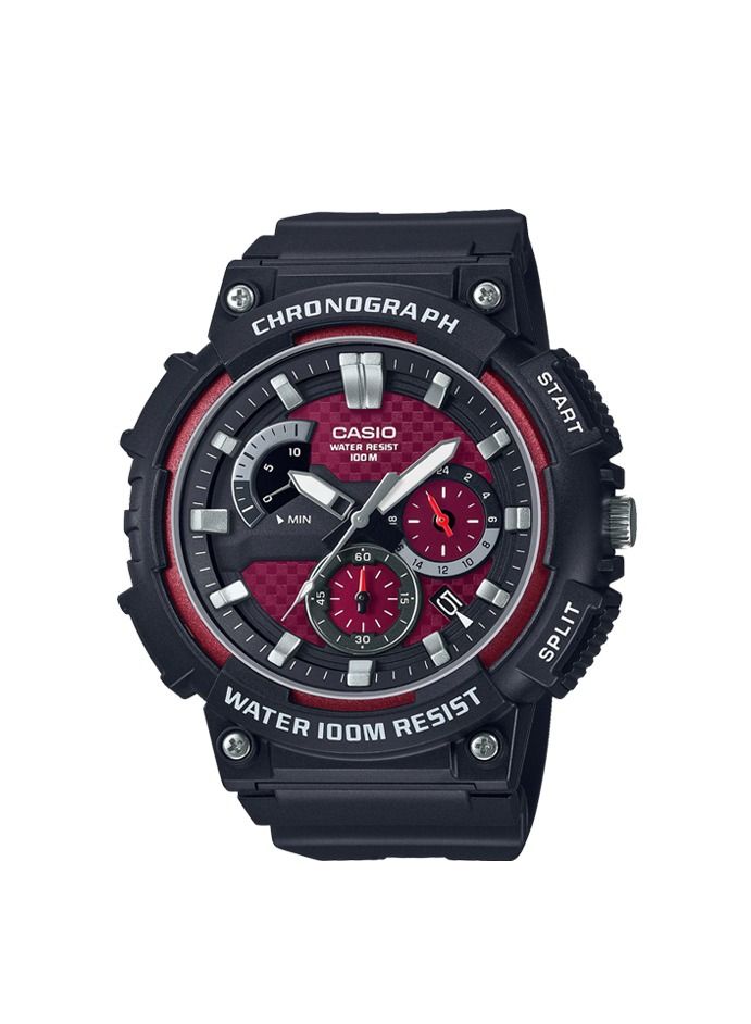 CASIO ساعة كرونوغراف مقاومة للماء للرجال بقرص أحمر MCW-200H-4AVDF - Image 5