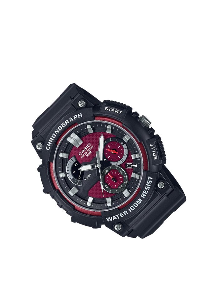 CASIO ساعة كرونوغراف مقاومة للماء للرجال بقرص أحمر MCW-200H-4AVDF - Image 2