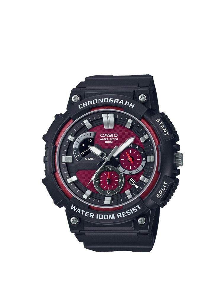CASIO ساعة كرونوغراف مقاومة للماء للرجال بقرص أحمر MCW-200H-4AVDF - Image 1