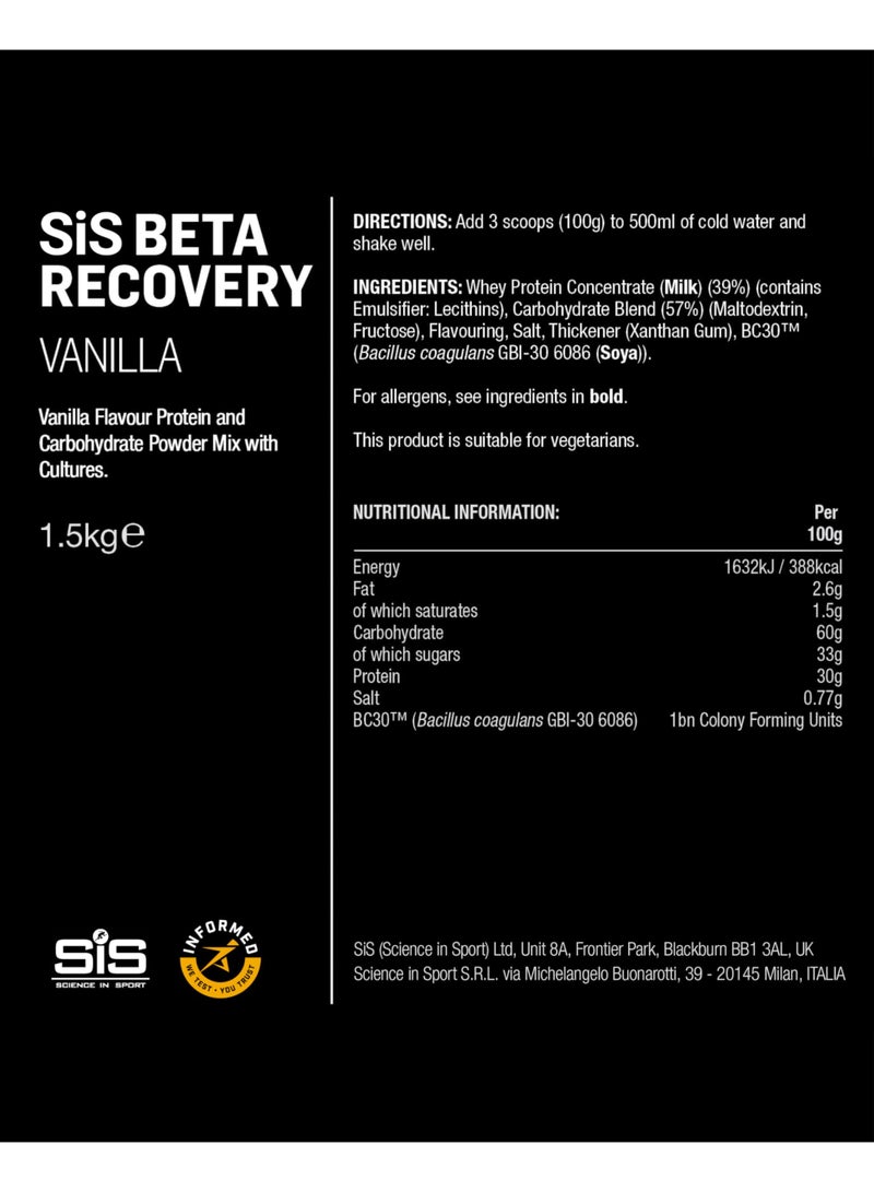 SIS Beta Recovery | 30g Protein | 60g Carbohydrate | 3g Leucine | Post Workout Recovery | Dual Source Protein & Carbohydrate Recovery Drink | Vanilla Flavour | 15 Servings | 1.5kg - Image 5