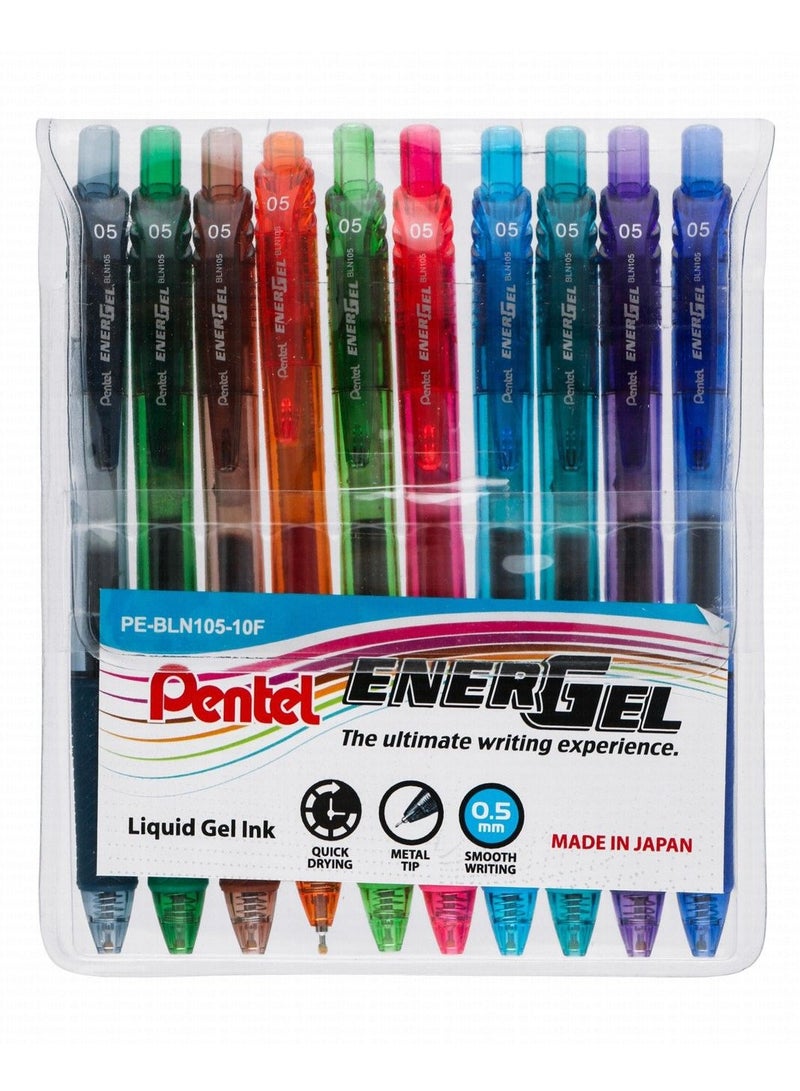 Pentel 10-Piece Energel Gel Ink Pen 0.5mm Tip Multicolour - Image 1