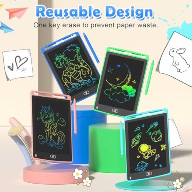 تابلت كتابة إل سي دي، لوحة كتابة للرسم، لوحة رسم خربش ملونة قابلة للمسح، ألعاب لوحة خربش للتعلم والتعليم للبالغين، هدية للأولاد والبنات 8.5 بوصة أزرق ووردي - قطعة واحدة - Image 4