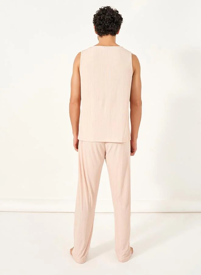 Styli Knitted Textured Tank & Pyjama Set