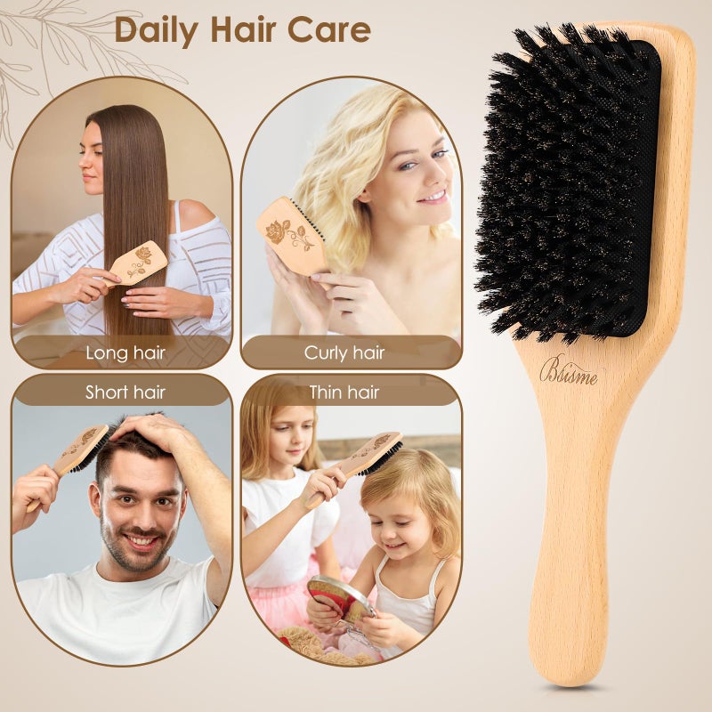 Bsisme Hair Brush, Boar Bristle Hair Brushes for Women Men Kid, Natural Bristles Paddle Brush for Thin Fine Hair, Restore Shine and Texture, Enhance Hair Shine and Health - Image 4