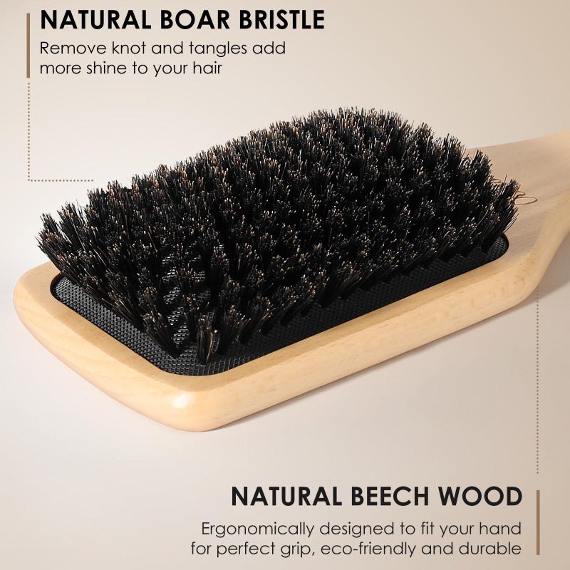 Bsisme Hair Brush, Boar Bristle Hair Brushes for Women Men Kid, Natural Bristles Paddle Brush for Thin Fine Hair, Restore Shine and Texture, Enhance Hair Shine and Health - Image 2