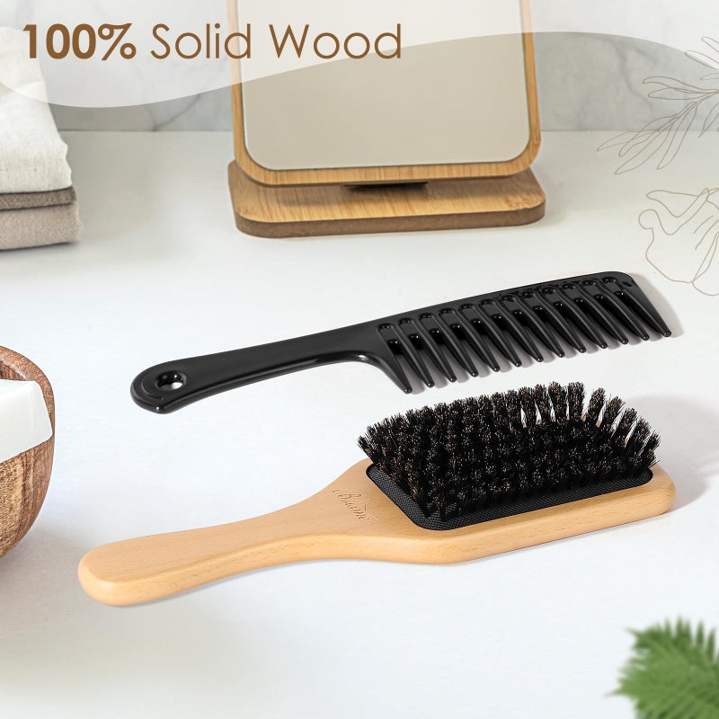 Bsisme Hair Brush, Boar Bristle Hair Brushes for Women Men Kid, Natural Bristles Paddle Brush for Thin Fine Hair, Restore Shine and Texture, Enhance Hair Shine and Health - Image 5