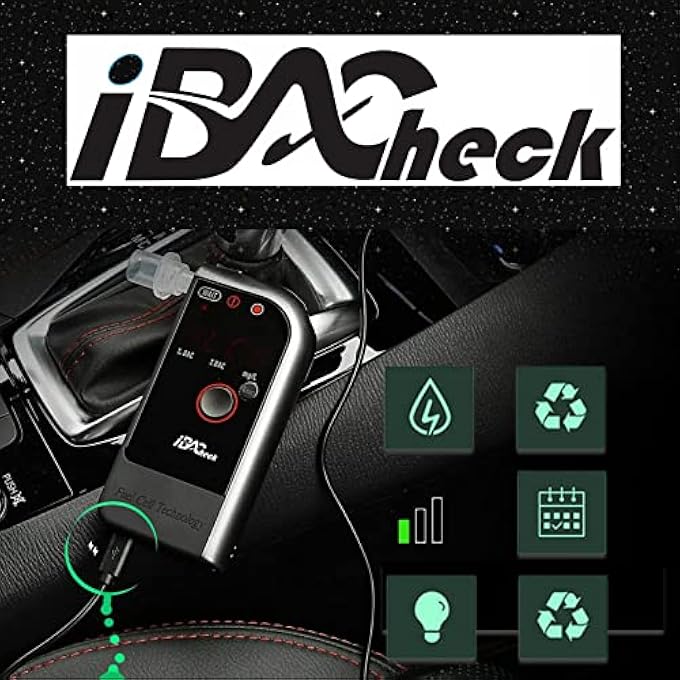 rayihni Portable Breathalyzer with Electrochemical Sensor Fuel Cells with Iridescent Light, Suction Mouthpieces + Eject Button. Low Power and Last 350 Tests - Image 3