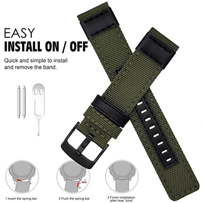 Abanen 22Mm Nylon Military Style Watch Bands For Garmin Instinct 3 45Mm/ 2 Solar, Woven Fabric Durable Wristband Strap For Instinct E 45Mm/ Tactical/Tide/Esports (Green) - Image 5