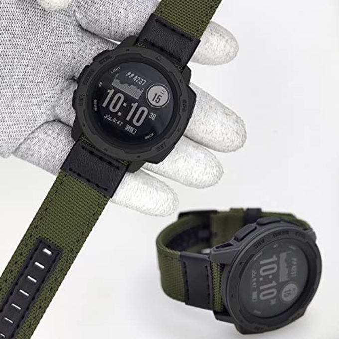 Abanen 22Mm Nylon Military Style Watch Bands For Garmin Instinct 3 45Mm/ 2 Solar, Woven Fabric Durable Wristband Strap For Instinct E 45Mm/ Tactical/Tide/Esports (Green) - Image 3