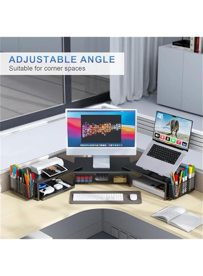 Arabest Dual Monitor Stand Riser, Desk Organizer With Drawer and 2 Pen Holders, Computer Monitor Stand, Desk Shelf for Top of Desk, Balck  - Image 5