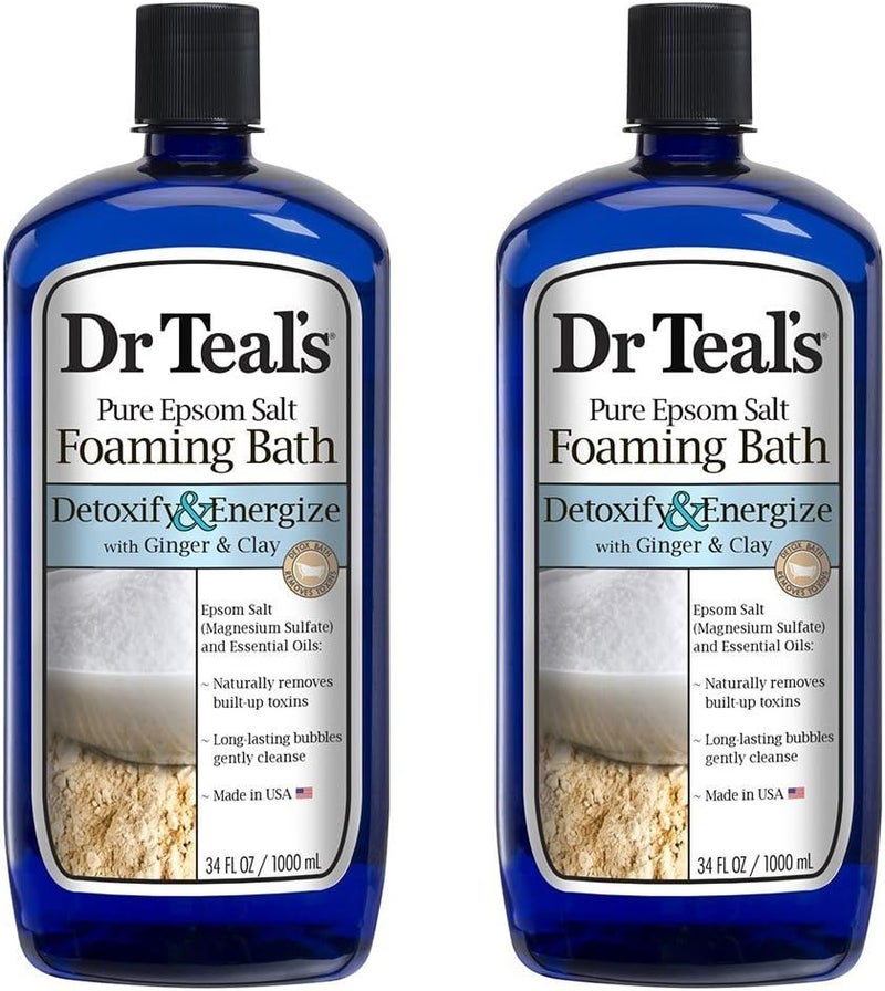 Dr Teal's Dr Teals Ginger  Clay Foaming Bath Gift Set 2 Pack 34oz Ea  Detoxify  Energize Ginger  Clay Blended with Pure Epsom Salt  Essential Oils Remove Toxins  Relieve Daily Stress 