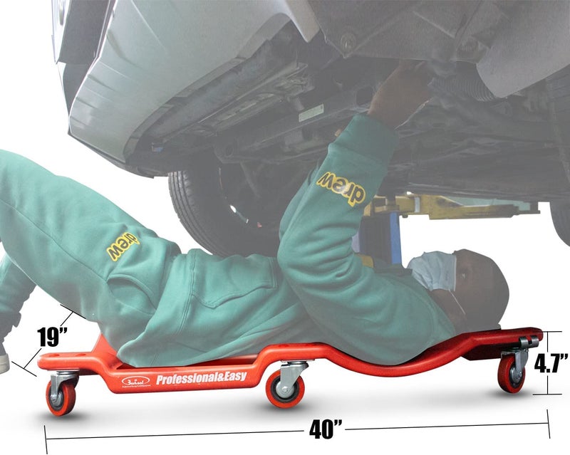 Keaa 40'' Mechanic Creeper with Heavy-Duty Caster, Low Profile Creeper Automotive, Vehicle Repair Garage Creepers with Padded Headrest, Red - Image 4
