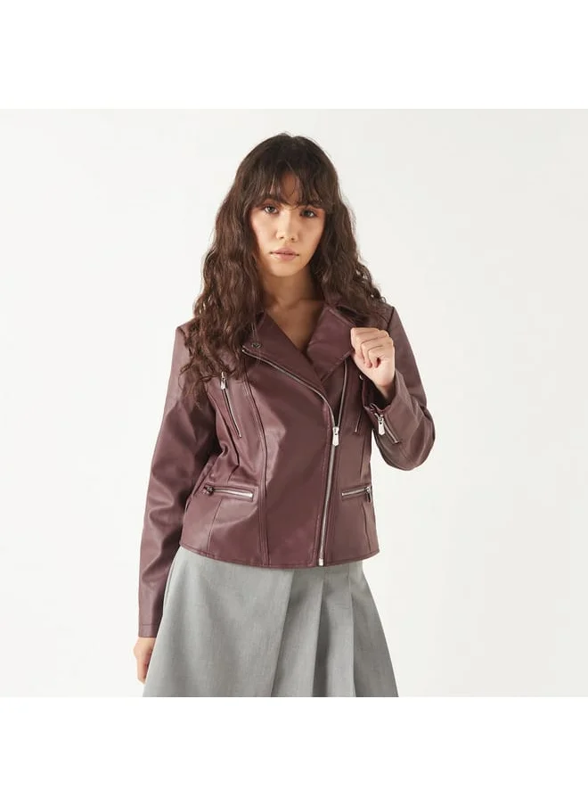 Lee Cooper Lee Cooper Solid Biker Jacket with Zip Closure and Pockets