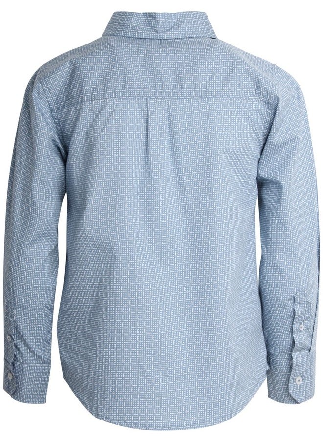 Ben Sherman - Ben Sherman Boys' Dress Shirts - Long Sleeve Casual Button Down Collared Shirts for Boys (8-18), Size 10-12, Blue Square Dots - Image 1