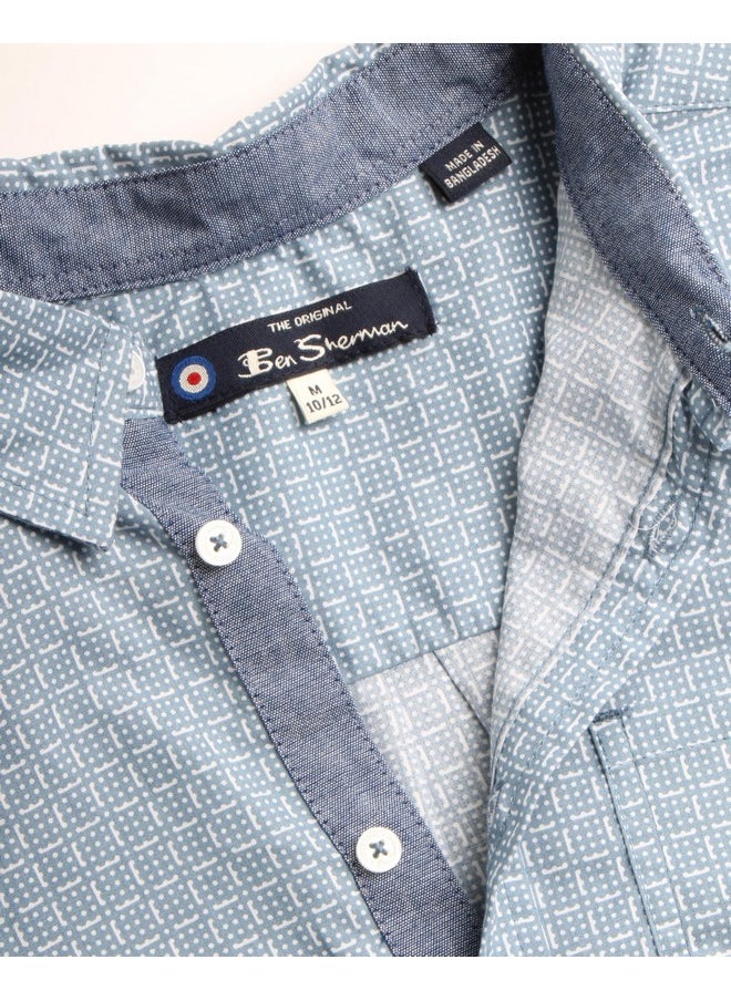 Ben Sherman - Ben Sherman Boys' Dress Shirts - Long Sleeve Casual Button Down Collared Shirts for Boys (8-18), Size 10-12, Blue Square Dots - Image 1